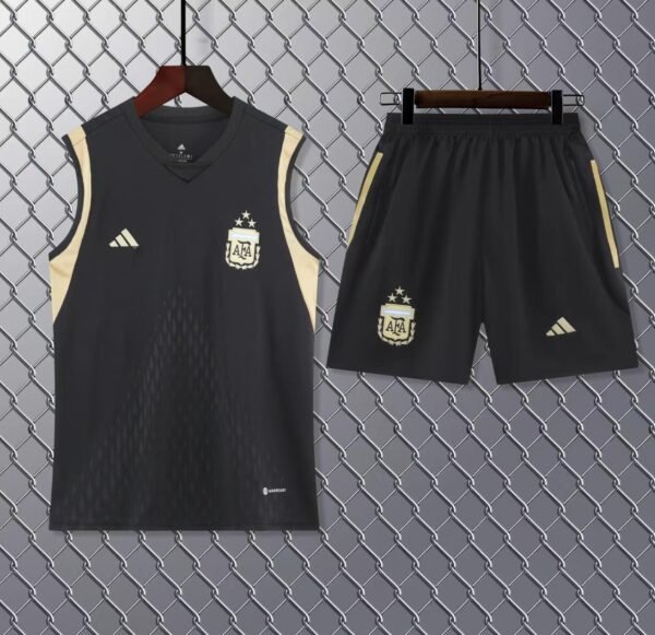 Argentina Black Sleeveless Jersey With Shorts 2024 - Image 2